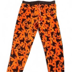 Cozy Cat Print Pajama Pants - Orange and Black